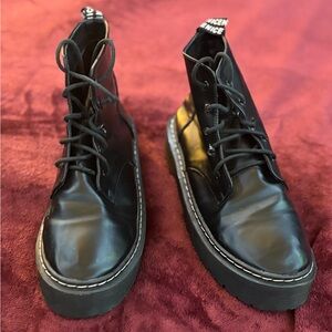 Black Combat Moto Boots with Chunky Sole